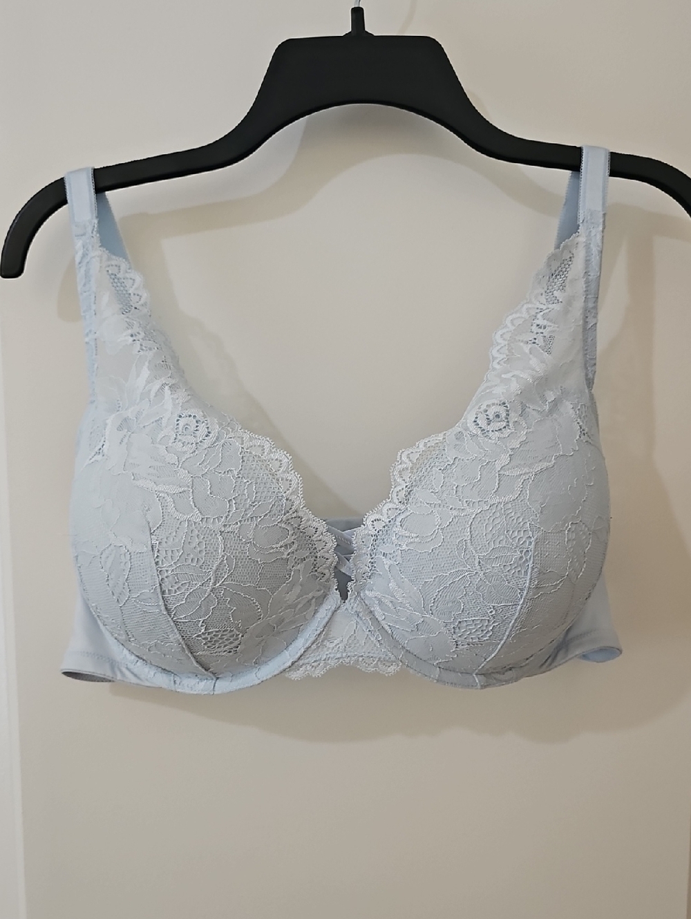 Light Blue Lace Underwire Bra with Supportive Cups